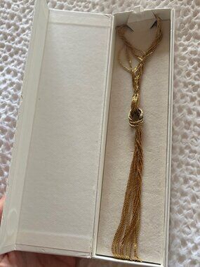 MM.LaFleur Kalpana Necklace Yellow Gold Knot Tassel Statement Necklace